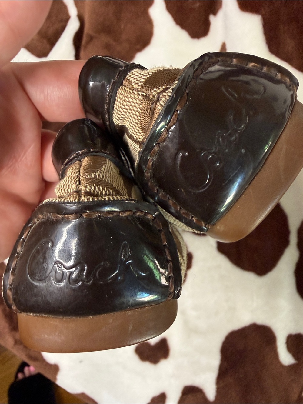Coach Brown Signature Canvas Loafers with Black Patent Trim and Gold Accents - Picture 5 of 5